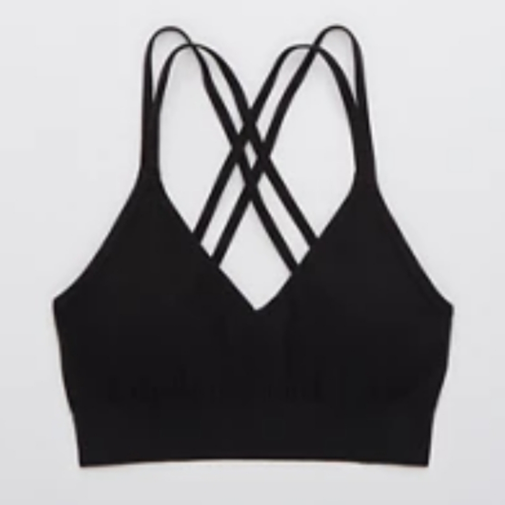 Aerie Seamless Strappy Bralette Ribbed Black Sports Bra Gym Yoga Barre Run XL